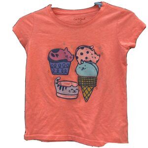 CAT & JACK Girl's‎ Tee T-Shirt Size XS 4-5 Cats Cupcakes Ice Cream Coral